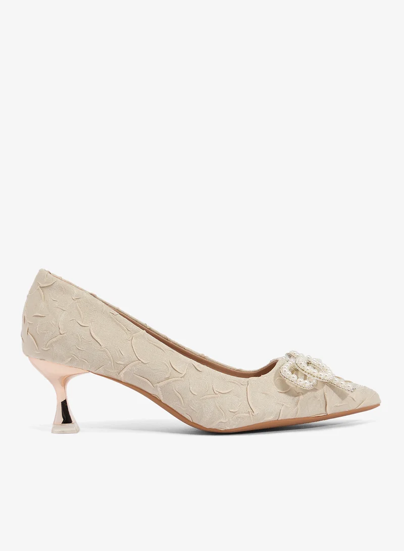 Ella Limited Edition Bow Detail Pearl Covered Embellished Mid Heel Pump